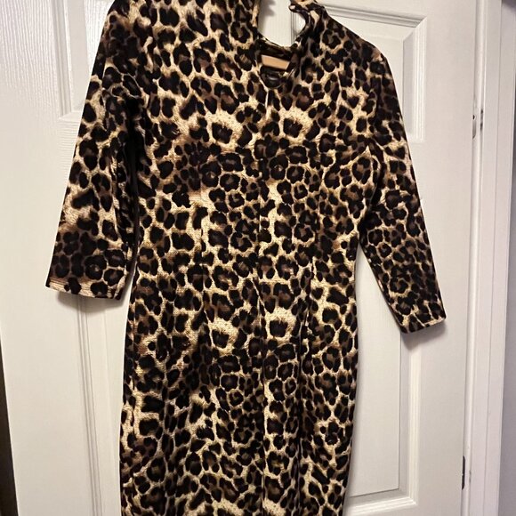 New York & Company Leopard Print Lace Front Dress Womens Size Medium 3/4 Sleeve - Picture 5 of 9